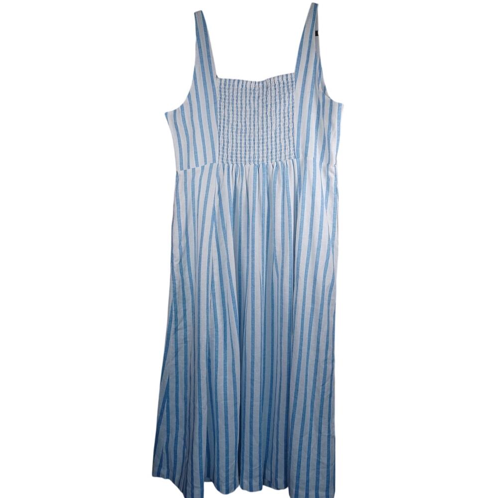 Old Navy Blue White Striped Coastal Maxi Dress XXL Linen Blend Summer Dress - Picture 5 of 7